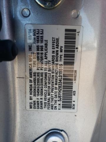 5J6YH28334L015516 - 2004 HONDA ELEMENT LX GRAY photo 10