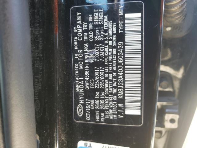 KM8J23A40JU603439 - 2018 HYUNDAI TUCSON SE BLACK photo 10