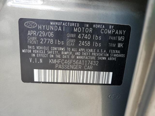 KMHFC46F56A117432 - 2006 HYUNDAI AZERA SE GRAY photo 10