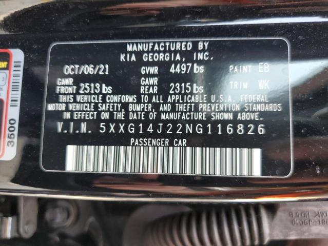 5XXG14J22NG116826 - 2022 KIA K5 LXS BLACK photo 10