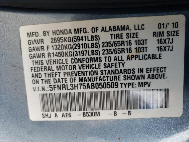 5FNRL3H75AB050509 - 2010 HONDA ODYSSEY EX BLUE photo 10