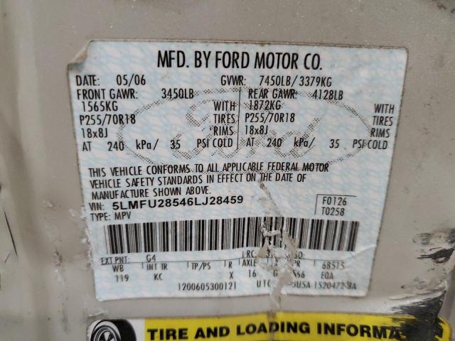 5LMFU28546LJ28459 - 2006 LINCOLN NAVIGATOR კრემისფერი ფოტო 10