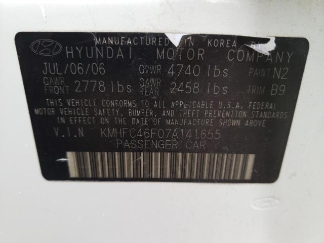 KMHFC46F07A141655 - 2007 HYUNDAI AZERA SE WHITE photo 10