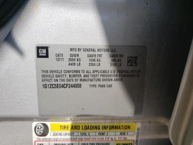 1G1ZC5E04CF244958 - 2012 CHEVROLET MALIBU 1LT ვერცხლისფერი ფოტო 10