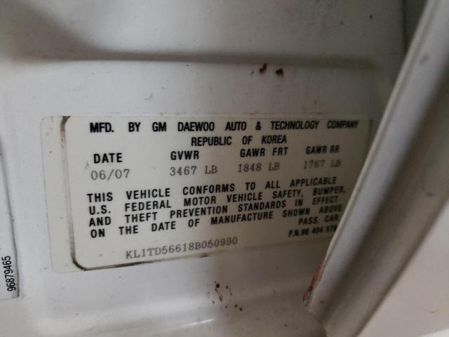 KL1TD56618B050990 - 2008 CHEVROLET AVEO BASE  photo 10