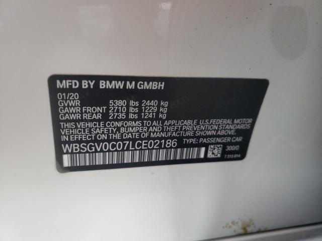 WBSGV0C07LCE02186 - 2020 BMW M8 WHITE photo 10