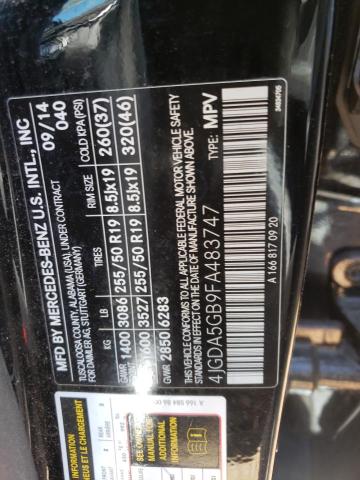 4JGDA5GB9FA483747 - 2015 MERCEDES-BENZ ML 400 4MA BLACK photo 10