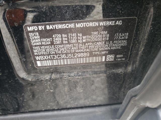 WBXHT3C36J5L29889 - 2018 BMW X1 XDRIVE2 BLACK photo 10