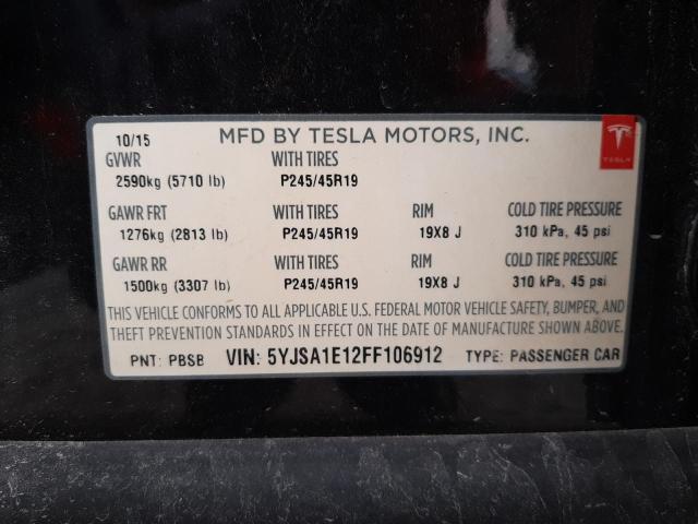 5YJSA1E12FF106912 - 2015 TESLA MODEL S Սև լուսանկար 10