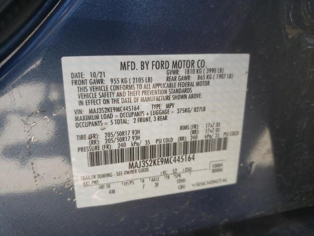 MAJ3S2KE9MC445164 - 2021 FORD ECOSPORT T BLUE photo 10