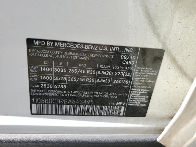 4JGBB8GB9BA643495 - 2011 MERCEDES-BENZ ML 350 4MA WHITE photo 10