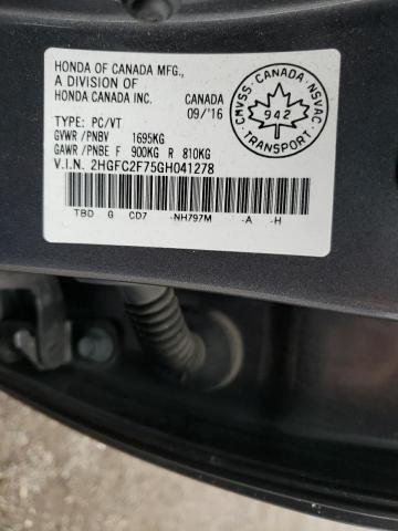 2HGFC2F75GH041278 - 2016 HONDA CIVIC EX GRAY photo 10