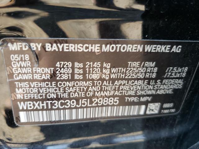 WBXHT3C39J5L29885 - 2018 BMW X1 XDRIVE2 BLACK photo 10