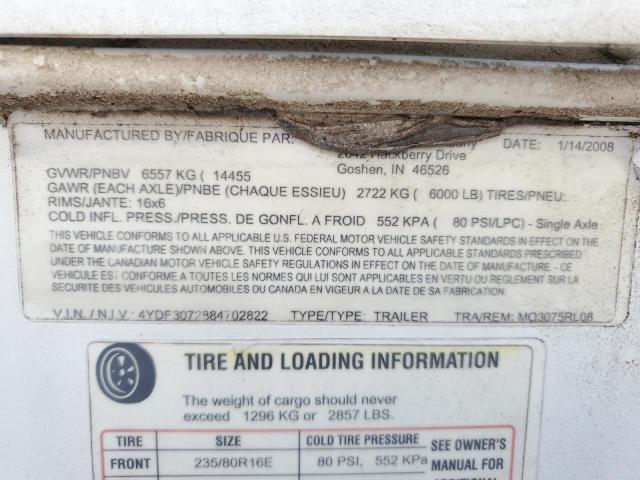 4YDF3072884702822 - 2008 KEYSTONE MONTANA WHITE photo 10