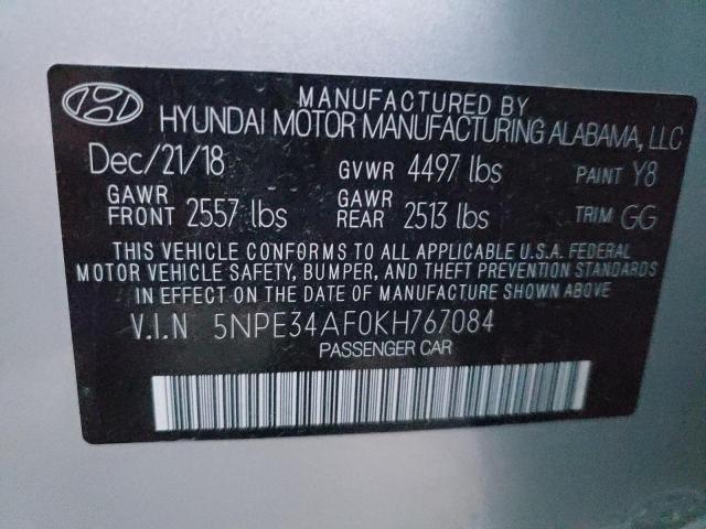 5NPE34AF0KH767084 - 2019 HYUNDAI SONATA LIM SILVER photo 10