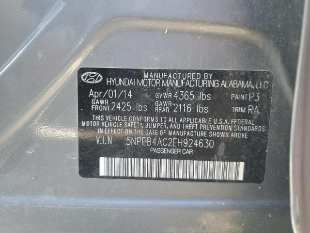 5NPEB4AC2EH924630 - 2014 HYUNDAI SONATA GLS GRAY photo 10