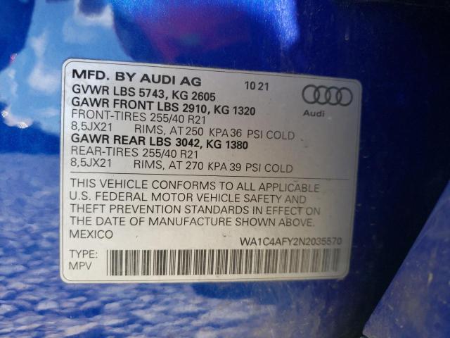 WA1C4AFY2N2035570 - 2022 AUDI SQ5 PRESTI BLUE photo 10