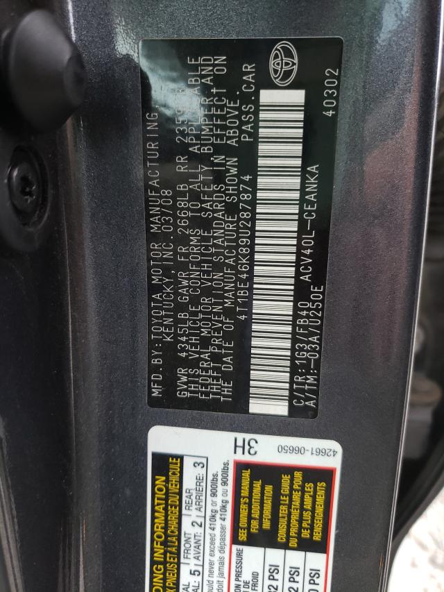 4T1BE46K89U287874 - 2009 TOYOTA CAMRY BASE  photo 10