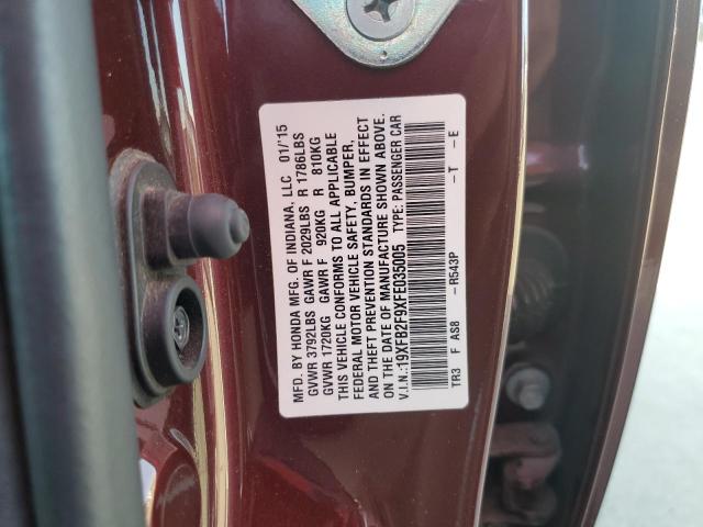 19XFB2F9XFE035005 - 2015 HONDA CIVIC EXL Burgund zdjęcie 10