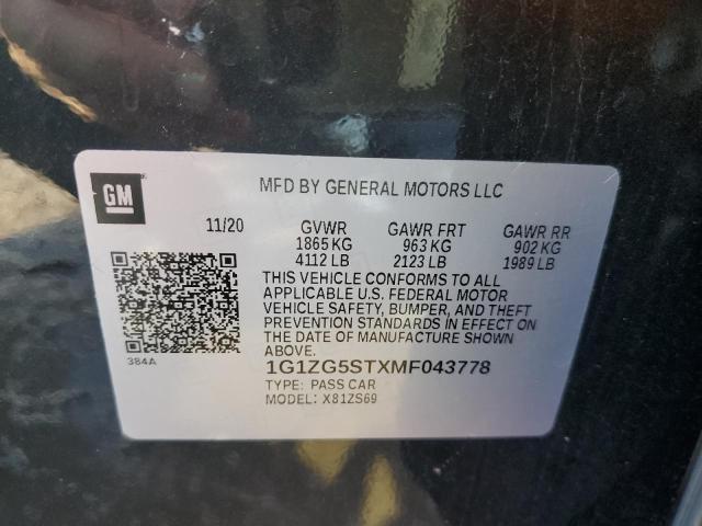 1G1ZG5STXMF043778 - 2021 CHEVROLET MALIBU RS BLACK photo 10