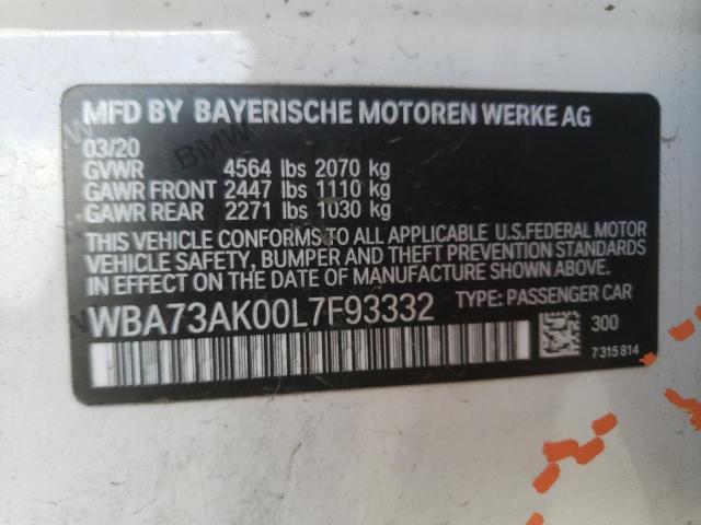 WBA73AK00L7F93332 - 2020 BMW 228XI WHITE photo 10