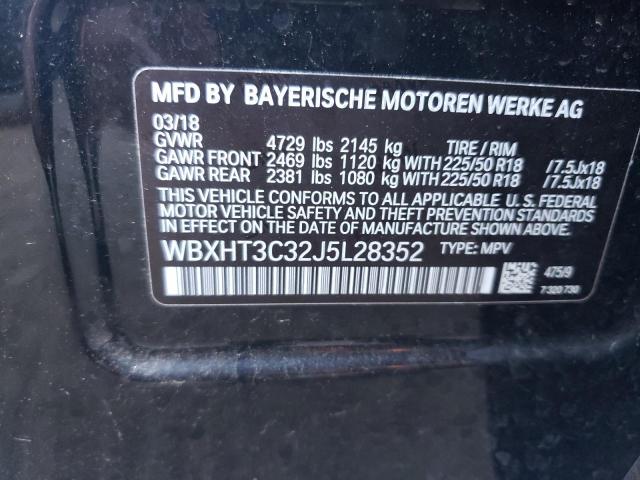 WBXHT3C32J5L28352 - 2018 BMW X1 XDRIVE2 BLACK photo 10