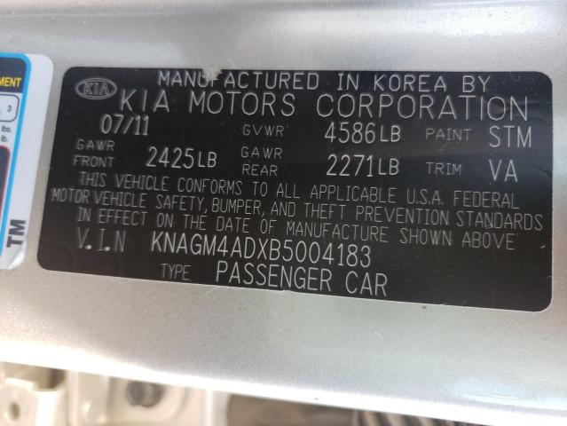 KNAGM4ADXB5004183 - 2011 KIA OPTIMA HYB SILVER photo 10