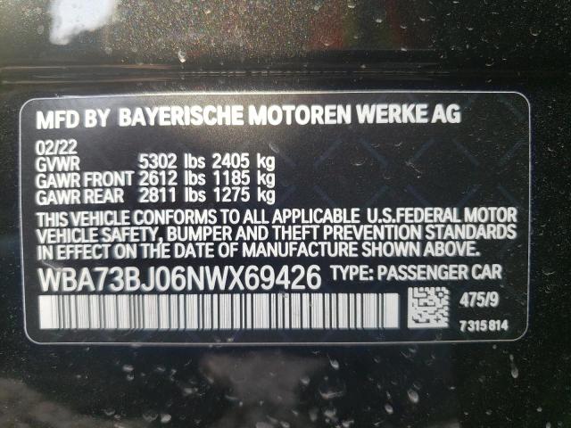 WBA73BJ06NWX69426 - 2022 BMW 540 XI BLACK photo 10