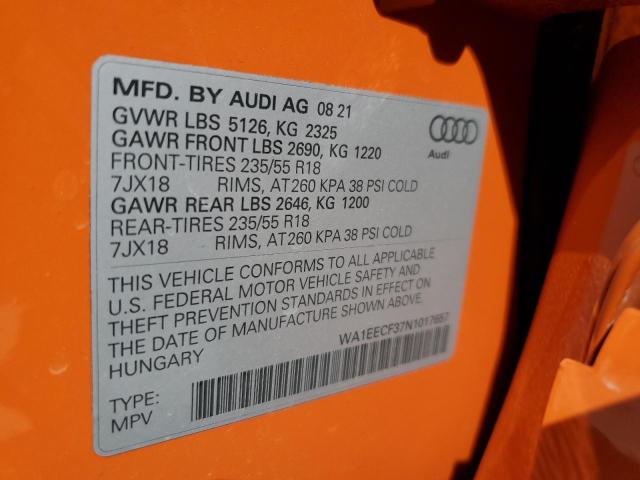 WA1EECF37N1017657 - 2022 AUDI Q3 PREMIUM ORANGE photo 10