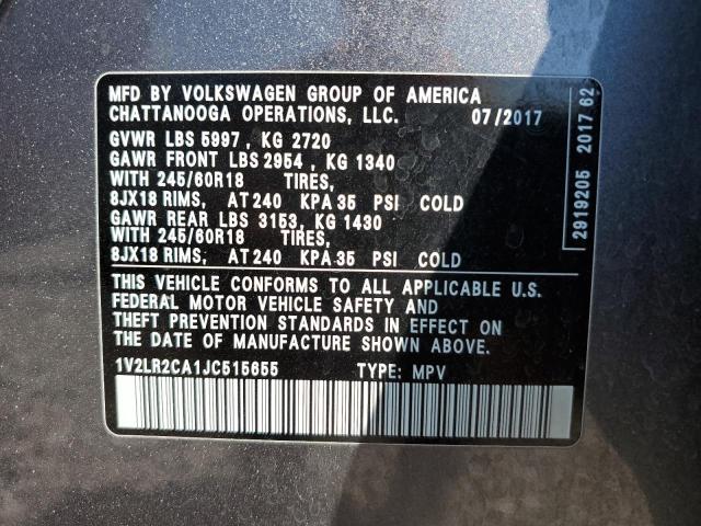 1V2LR2CA1JC515655 - 2018 VOLKSWAGEN ATLAS SE GRAY photo 10