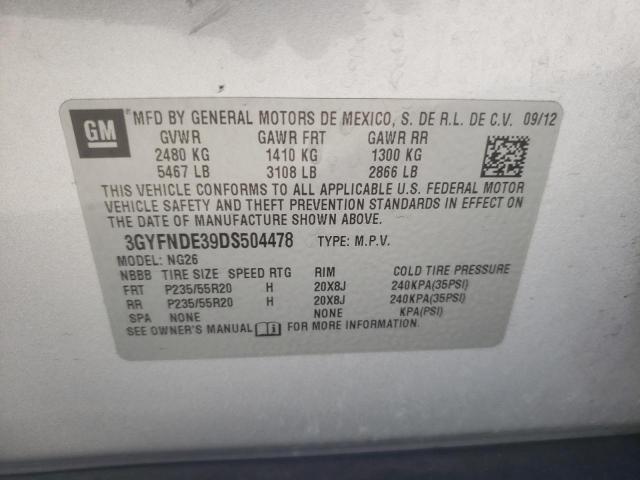 3GYFNDE39DS504478 - 2013 CADILLAC SRX PERFOR 银色 照片 10