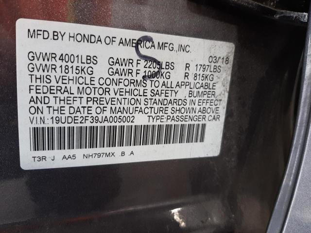19UDE2F39JA005002 - 2018 ACURA ILX BASE W Boz foto 10