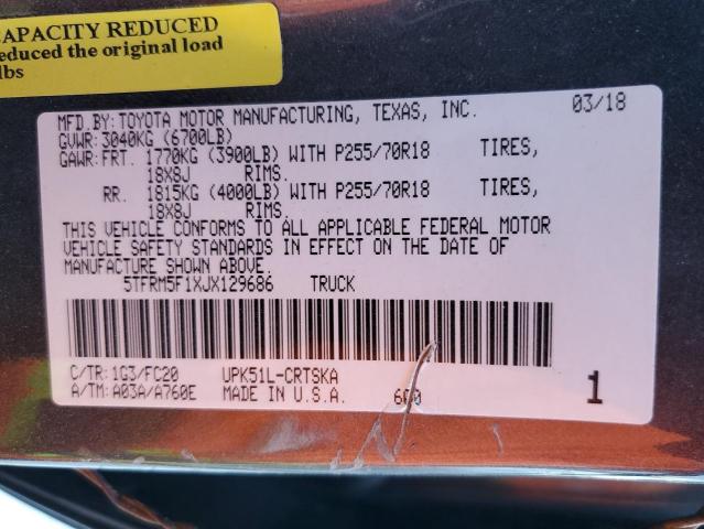 5TFRM5F1XJX129686 - 2018 TOYOTA TUNDRA DOUBLE CAB SR/SR5  photo 10