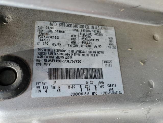 5LMFU28R93LJ36930 - 2003 LINCOLN NAVIGATOR 银色 照片 10