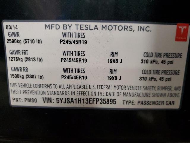 5YJSA1H13EFP35895 - 2014 TESLA MODEL S CHARCOAL photo 10