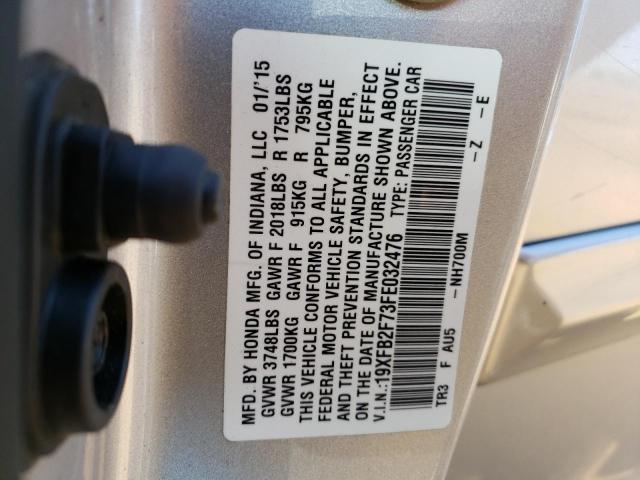 19XFB2F73FE032476 - 2015 HONDA CIVIC SE SILVER photo 10