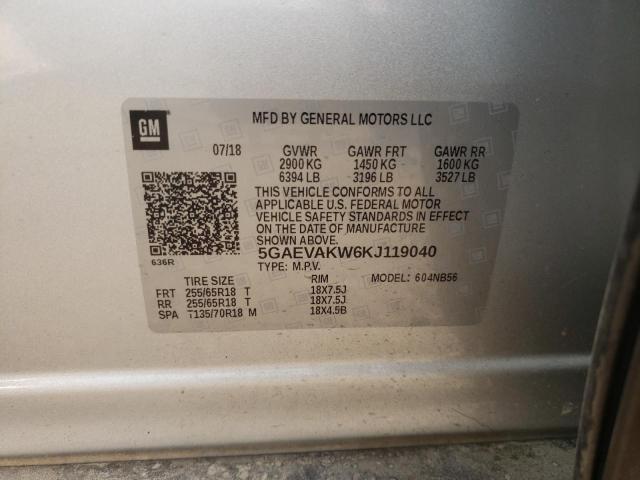 5GAEVAKW6KJ119040 - 2019 BUICK ENCLAVE ES 银色 照片 10