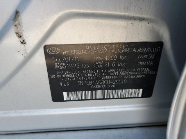 5NPEB4AC8CH429510 - 2012 HYUNDAI SONATA GLS SILVER photo 10