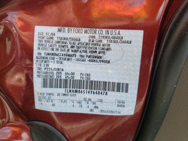 1LNHM86S14Y648478 - 2004 LINCOLN LS 勃艮第红 照片 10