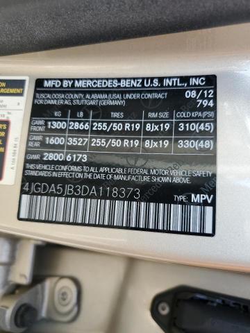 4JGDA5JB3DA118373 - 2013 MERCEDES-BENZ ML 350 金色 照片 10