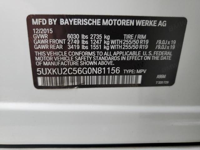 5UXKU2C56G0N81156 - 2016 BMW X6 XDRIVE3 WHITE photo 10