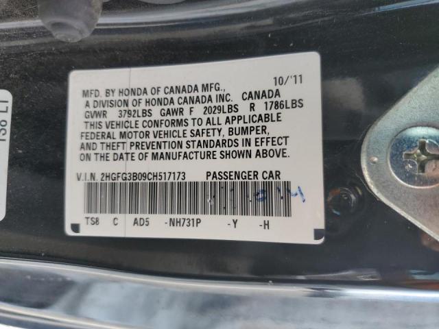2HGFG3B09CH517173 - 2012 HONDA CIVIC EXL 黑色 照片 10