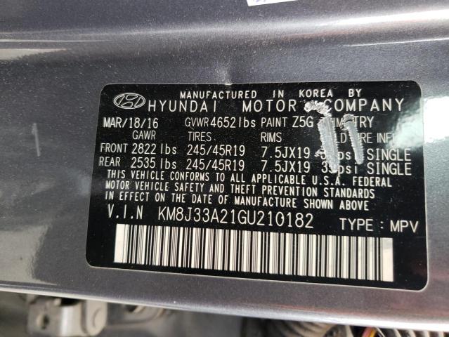 KM8J33A21GU210182 - 2016 HYUNDAI TUCSON LIM GRAY photo 10