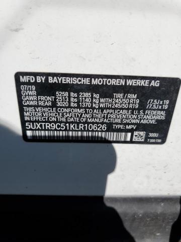 5UXTR9C51KLR10626 - 2019 BMW X3 XDRIVE3 WHITE photo 10