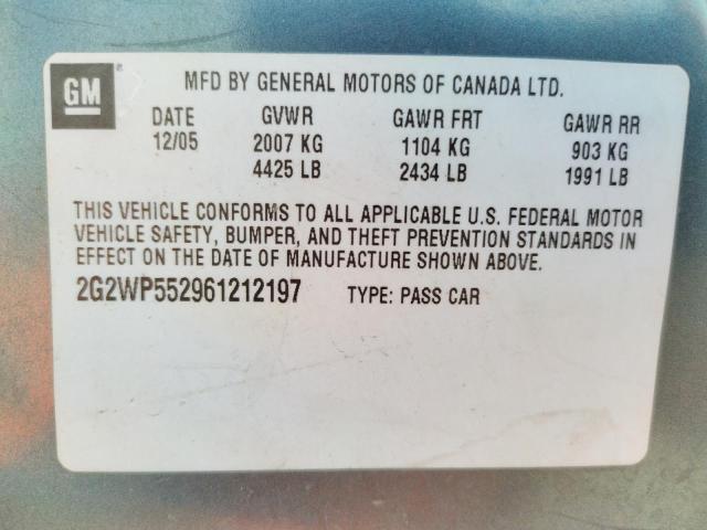 2G2WP552961212197 - 2006 PONTIAC GRAND PRIX BLUE photo 10