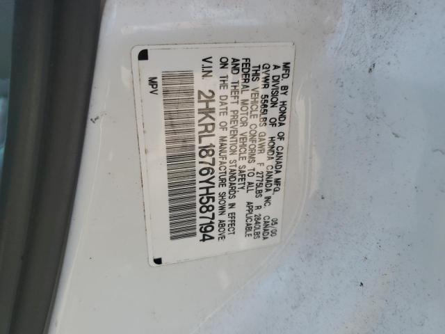 2HKRL1876YH587194 - 2000 HONDA ODYSSEY EX WHITE photo 10