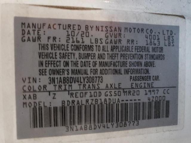 3N1AB8DV4LY308773 - 2020 NISSAN SENTRA SR WHITE photo 10