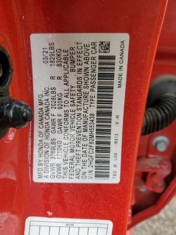 2HGFC2F82MH553438 - 2021 HONDA CIVIC SPOR RED photo 10