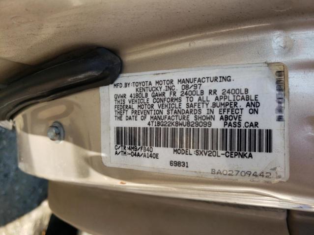 4T1BG22K8WU829099 - 1998 TOYOTA CAMRY CE GOLD photo 10