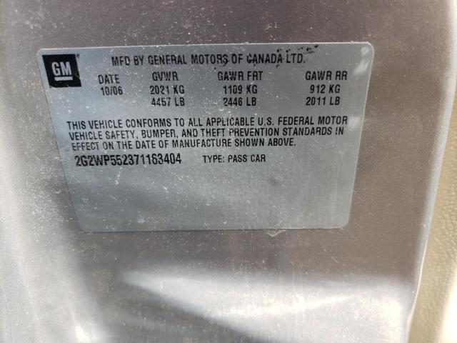 2G2WP552371163404 - 2007 PONTIAC GRAND PRIX ვერცხლისფერი ფოტო 10